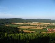Blick vom Steinbruch zum  Waldrand des Großen Deisters  - in der Mitte von links nach rechts die Jägerallee